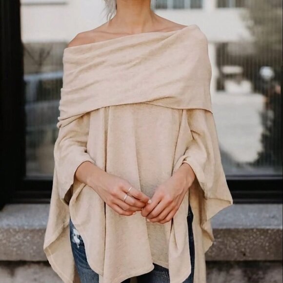 Apricot Elegant Women's Off Shoulder Asymmetrical Hem Tee - Picture 1 of 7